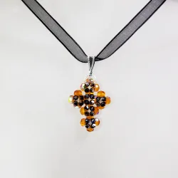 Pendant 45cm - Ululani-Black Organza - Pendant 45cm - Laiton argenté